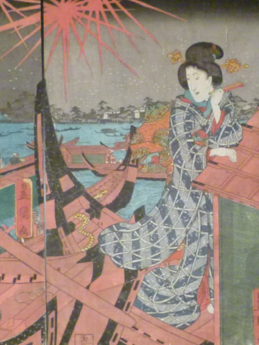 Utagawa Kunisada – Enjoying Fireworks at the Ryogoku River Opening