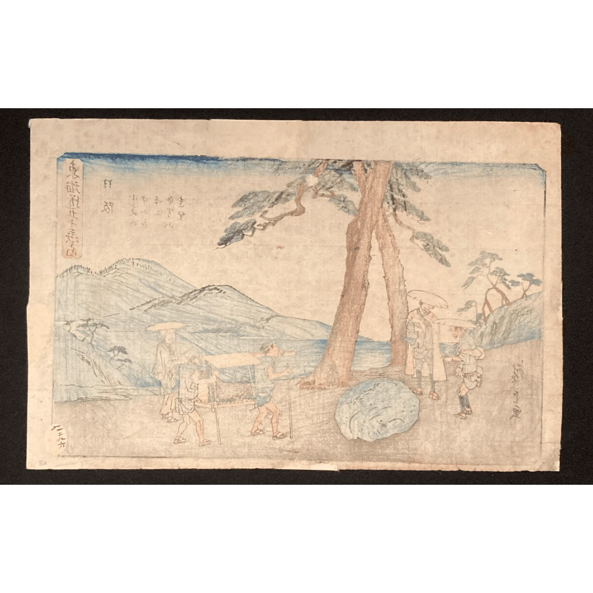 Back of Tokaido road ukiyo-e print, traditional washi paper with subtle ink bleed-through, typical of Edo-period Japanese artwork.
